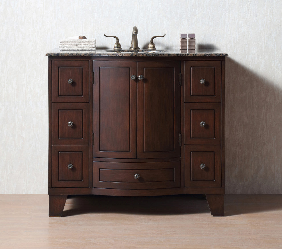 Alandra 40" Dark Cherry Single Sink Bathroom Vanity, Baltic Brown Granite Top