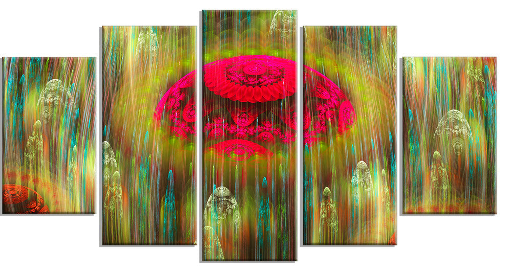 Yellow World of Infinite Universe, Abstract Canvas Art Print, 60"x32", 5 Panels