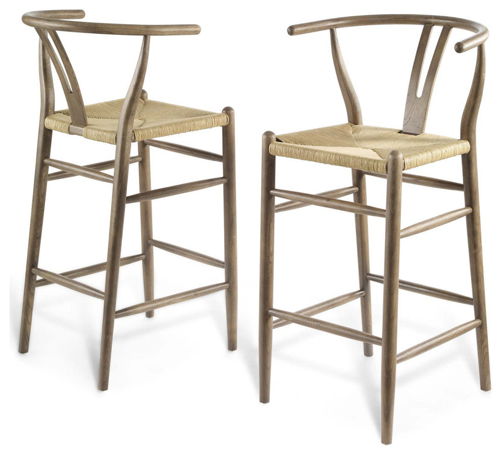 Bar Stool Chair Barstool, Set of 2, Wood, Gray, Modern, Bar Pub Cafe Bistro