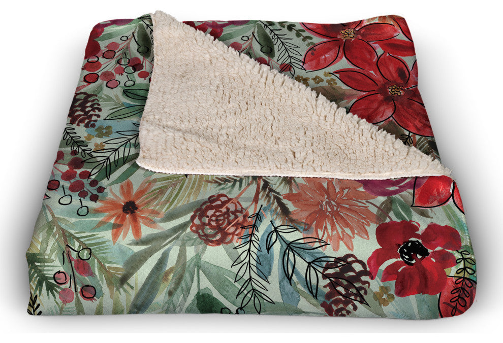 Holiday Blooms Pattern 50x60 Sherpa Fleece Blanket