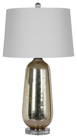 Antique Gold Mirror Table Lamp, White Drum Shade