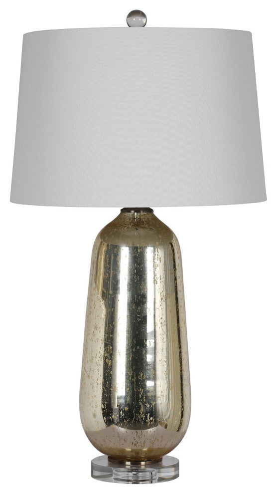 Antique Gold Mirror Table Lamp, White Drum Shade