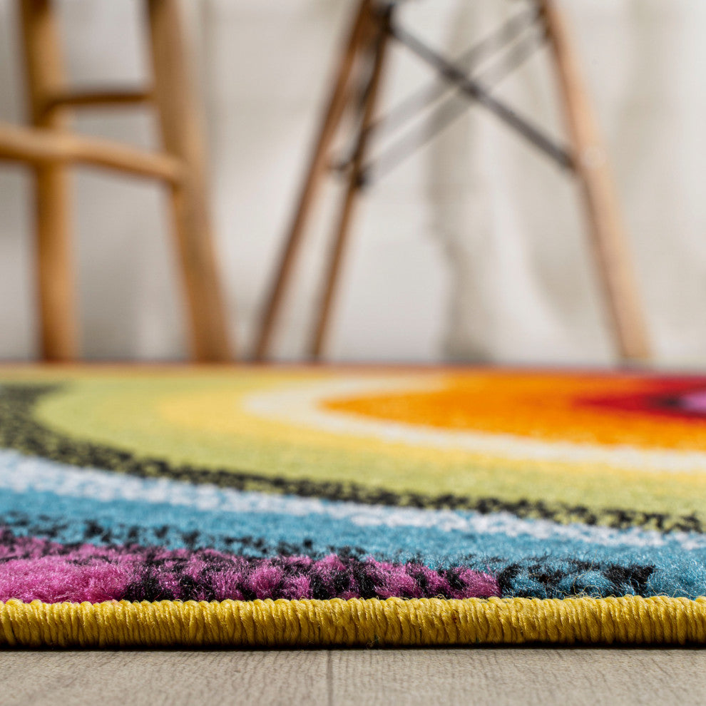 Flow Abstract Swirl Red/Yellow/Blue 2 ft. x 8 ft. Runner Rug