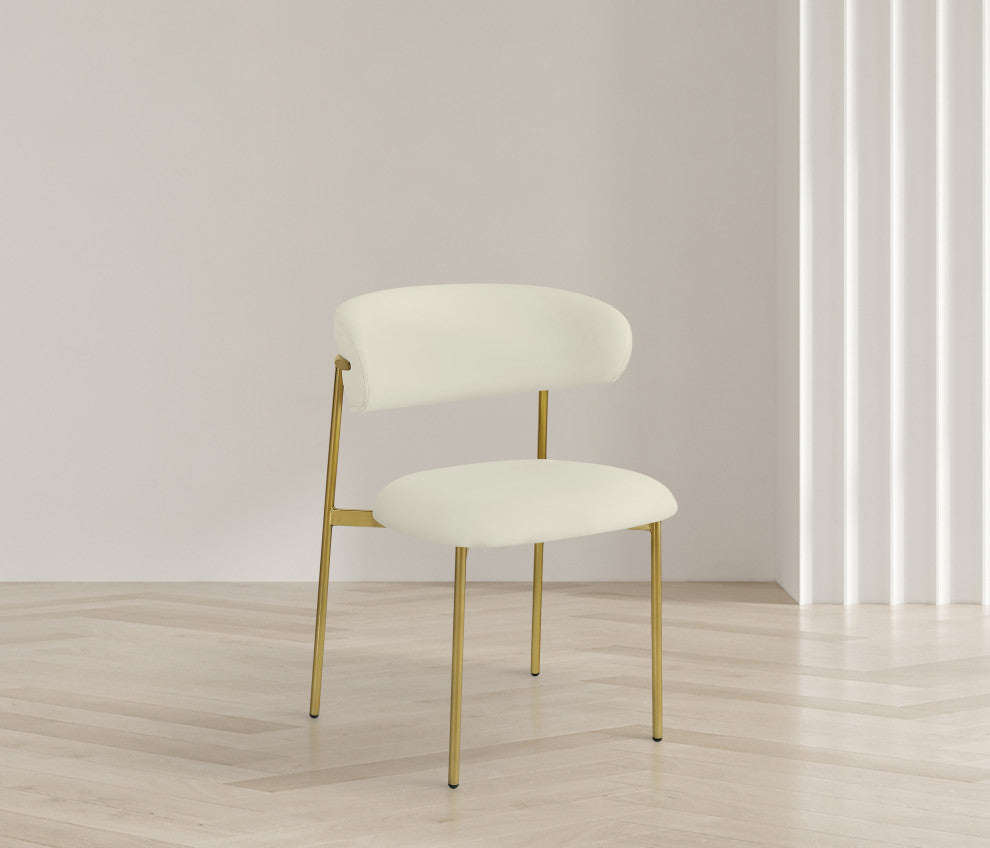 Lupita Vegan Leather Dining Chair, Set of 2, Cream, Brushed Gold Finish