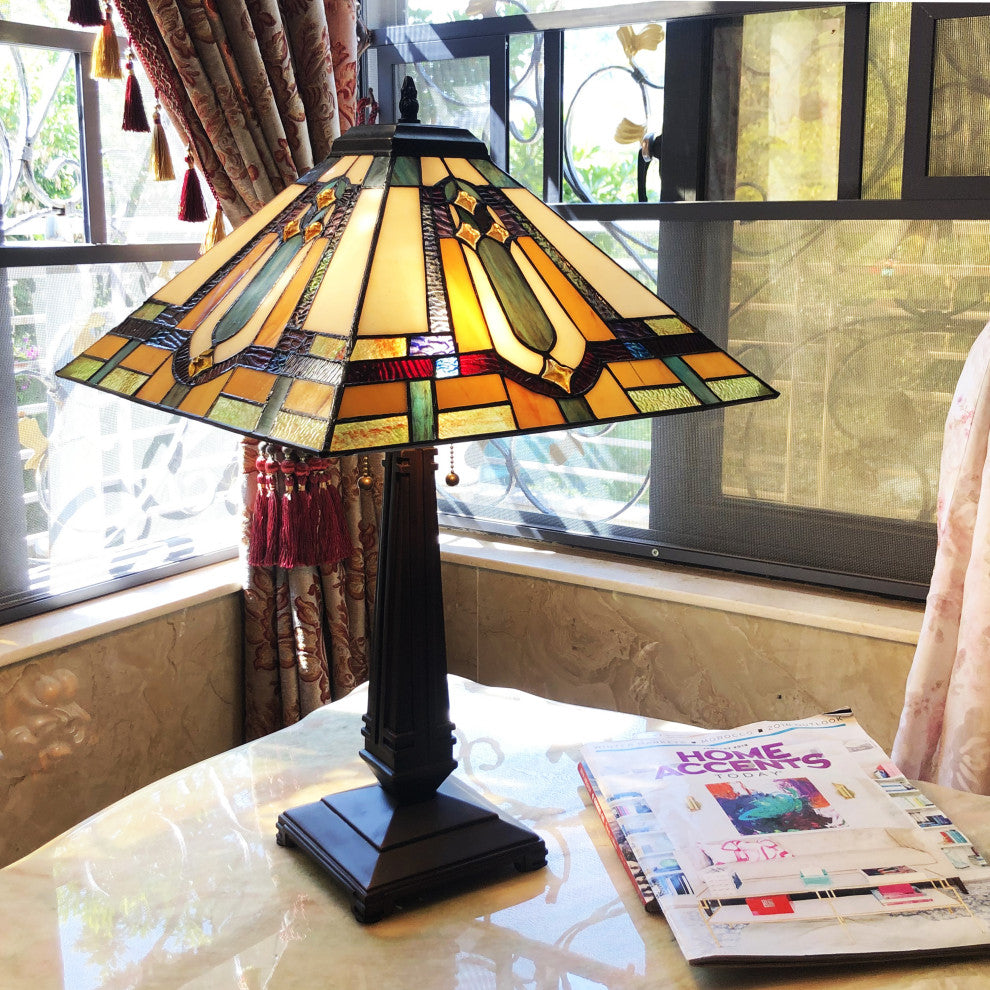 ARCHIE Tiffany-Style Mission Stained Glass Table Lamp, 24"