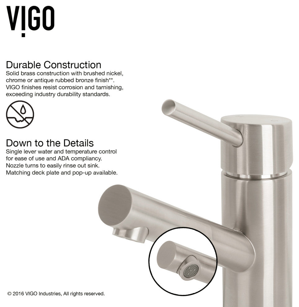 VIGO Noma 8" H Single Handle Single Hole Bathroom Faucet, Brushed Nickel