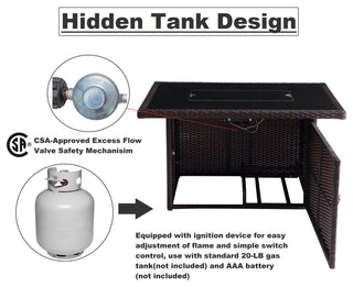 Hudson 44 in.x32 in. Outdoor Brown Wicker Aluminum Propane Fire Pit Table