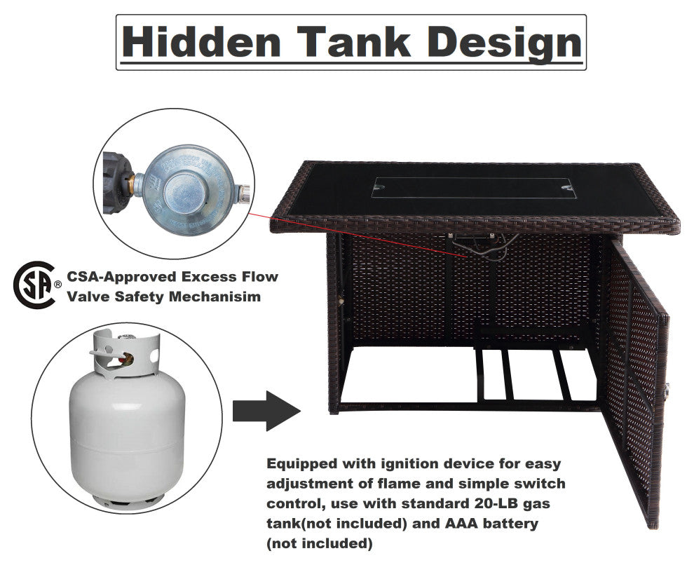 Hudson 44 in.x32 in. Outdoor Brown Wicker Aluminum Propane Fire Pit Table
