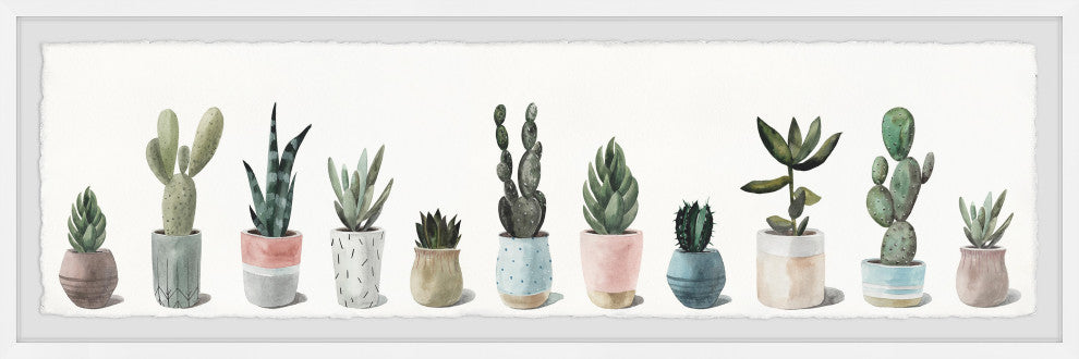 "Row of Succulent Plants" Framed Painting Print, 30x10