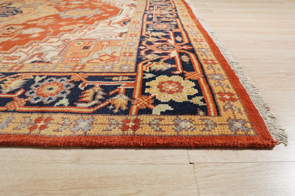 Hand-Knotted Wool Rust Traditional Oriental Serapi Rug, 9' X 12'