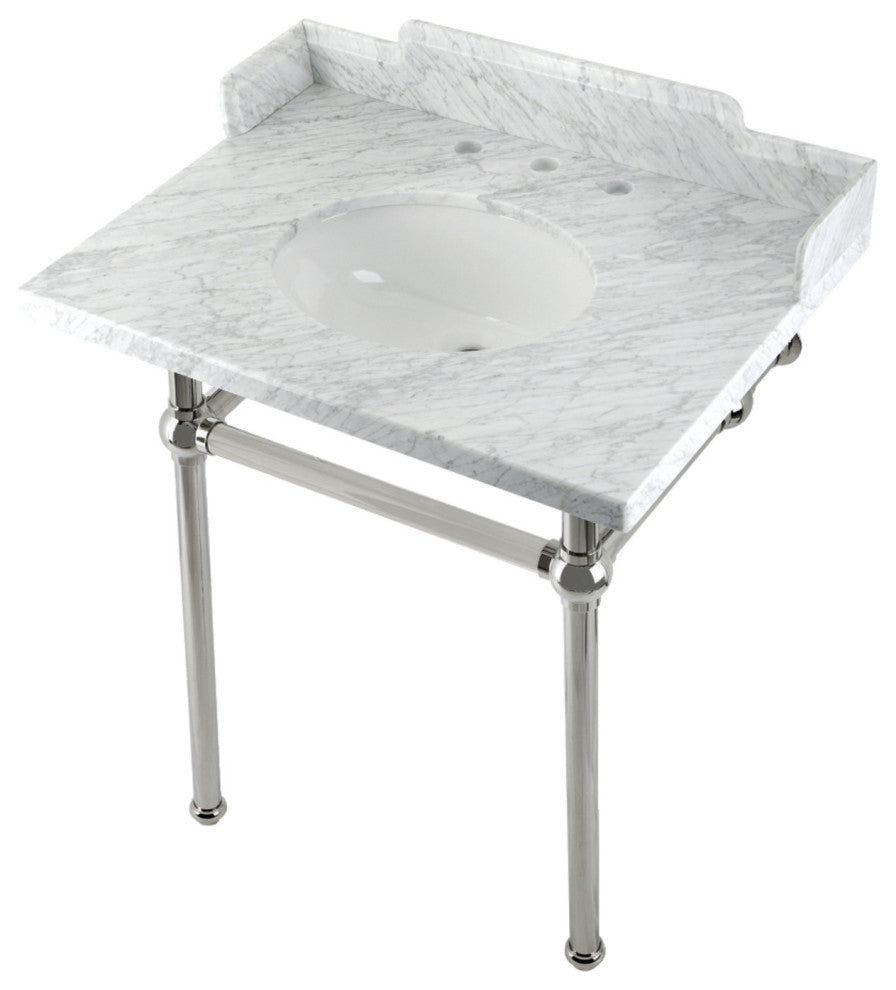 Kingston Brass LMS30MB6 30" Carrara Marble Console Sink, Legs