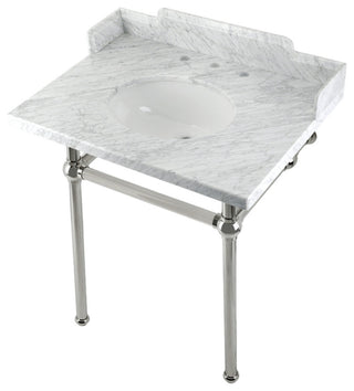 Kingston Brass LMS30MB6 30" Carrara Marble Console Sink, Legs