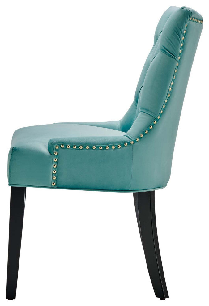 Tufted Side Dining Chair, Set of 2, Velvet, Wood, Blue, Cafe Bistro Restaurant