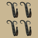 4 Coat Hat Robe Hooks Wrought Iron Black Scroll 5" |