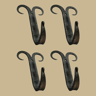 4 Coat Hat Robe Hooks Wrought Iron Black Scroll 5" |