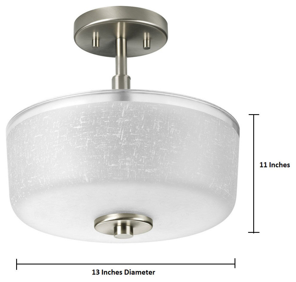 Brushed Satin Nickel Semi Flush Mount Light With Textured Glass