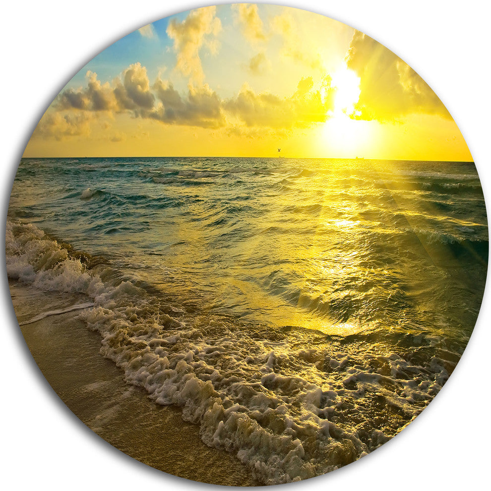 Colorful Sunset Reflecting In Waters, Seashore Round Wall Art, 38"