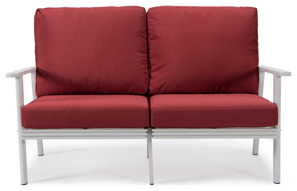 LeisureMod Walbrooke 3-Piece Patio Set With White Aluminum Frame and Cushions, Red