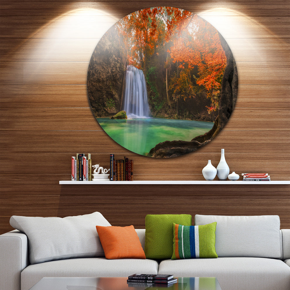 Erawan Waterfall, Photography Round Wall Art, 11"