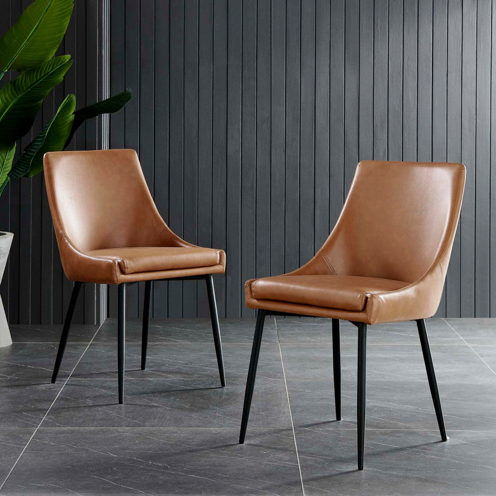 Viscount Vegan Leather Dining Chairs Set of 2 Black Tan