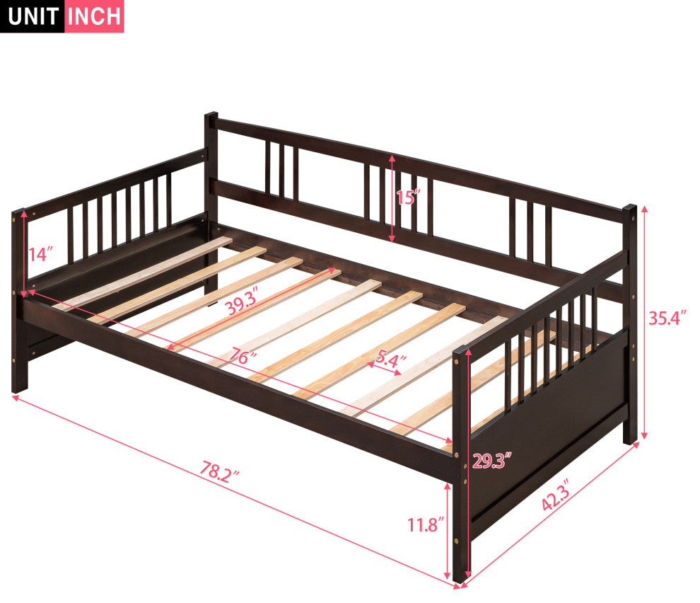 Gewnee Solid Wood Twin Size Daybed in Espresso