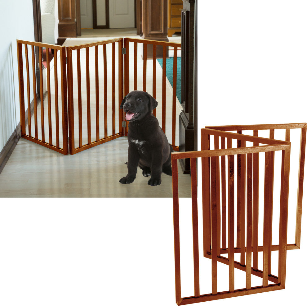 PETMAKER Freestanding Wooden Pet Gate- Mahogany