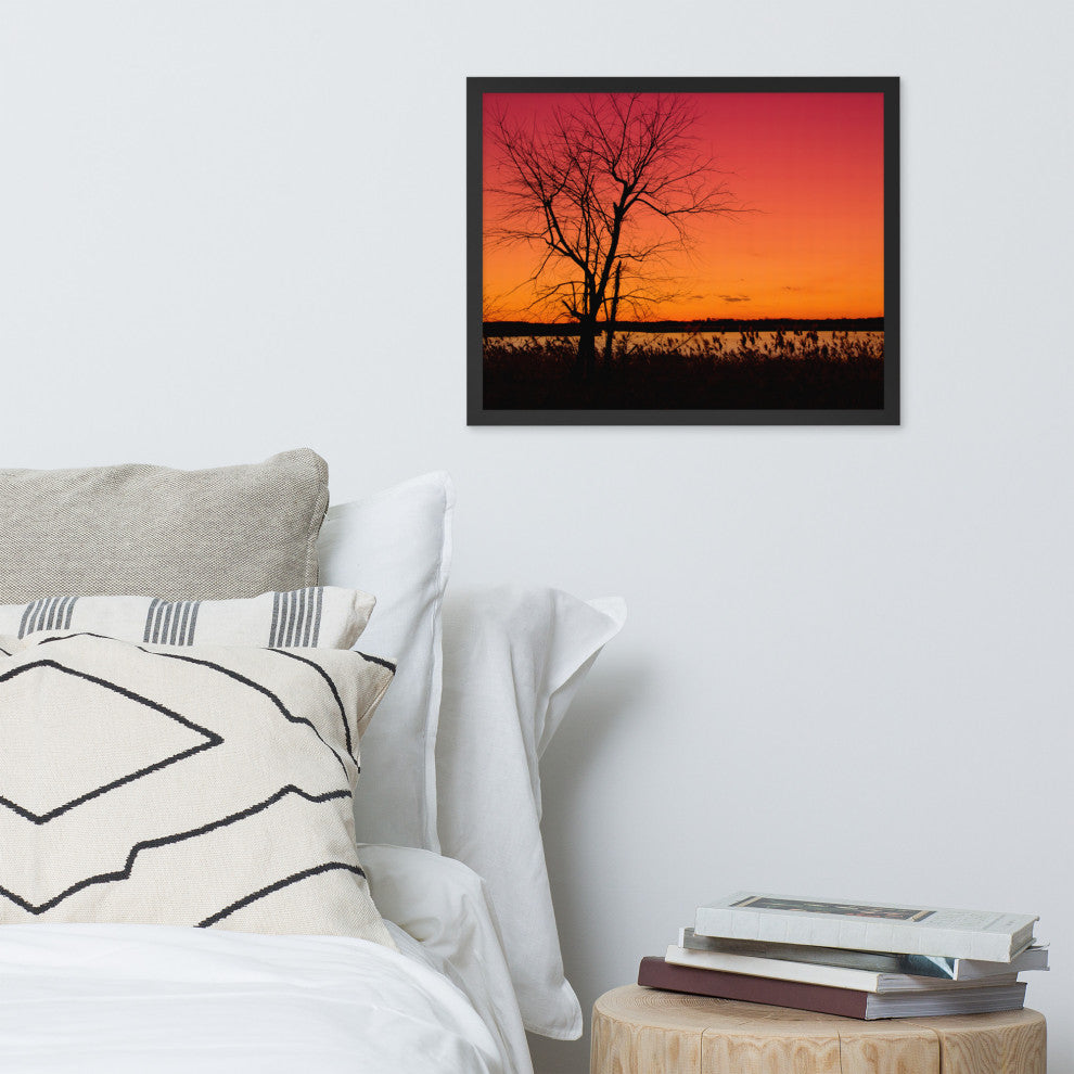 Burning Skies Rural Landscape Framed Photo Paper Wall Art Print, Black, 16" X 20"