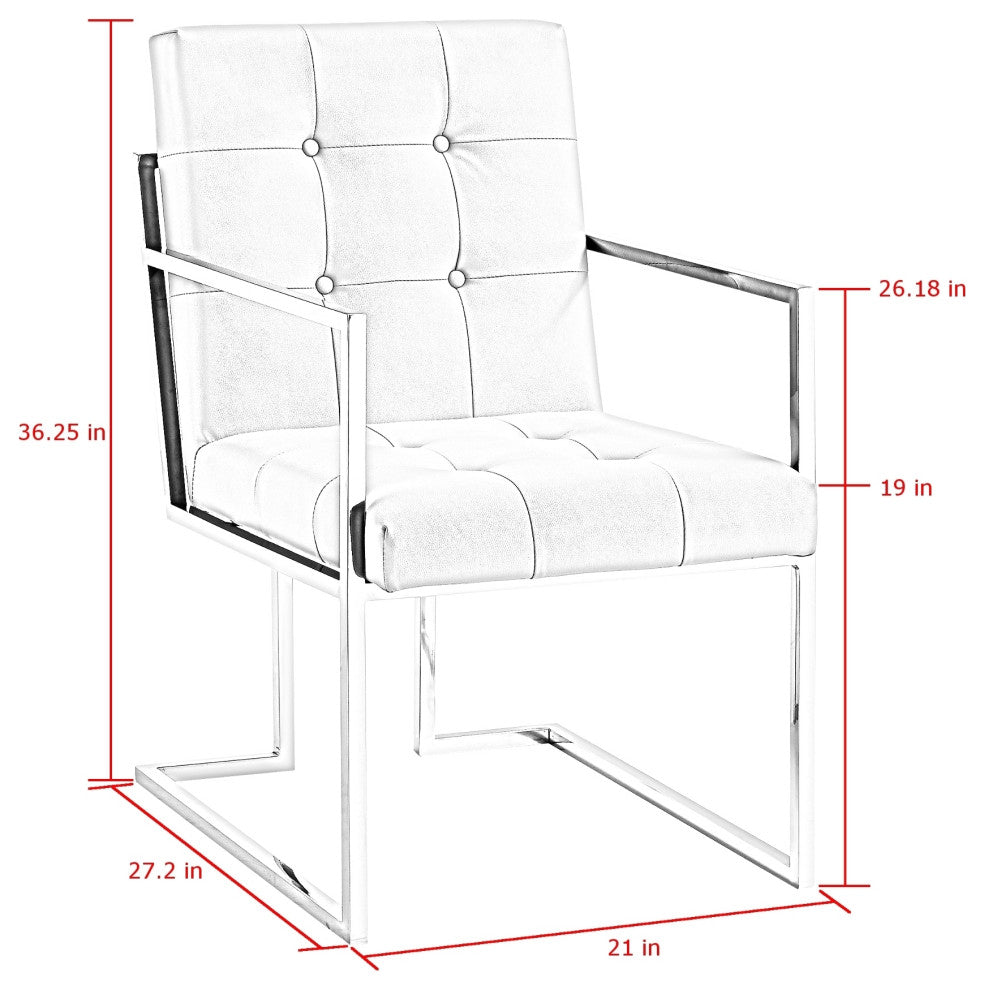 Phoebe Tufted Dining Chairs With Square Arms, Set of 2, Light Grey Pu Leather