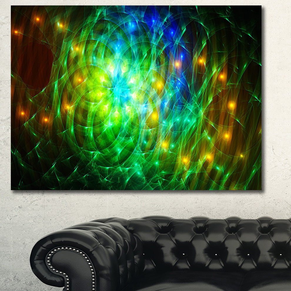 Green Fractal Symphony of Colors, Oversized Abstract Canvas Art Print, 60x40