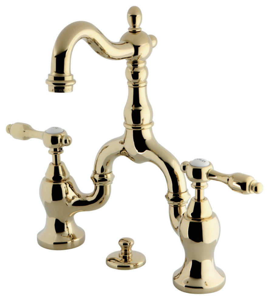 Kingston Brass Bridge Bathroom Faucet With Brass Pop-Up, Polished Brass