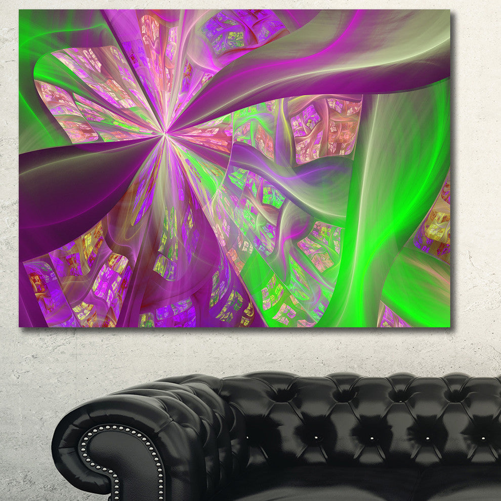 Pink Green Fractal Curves, Oversized Abstract Canvas Art Print, 60x40