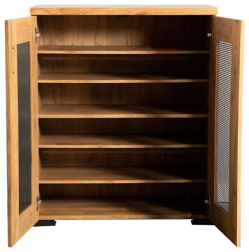 2 Doors Shoe Cabinet, Golden Oak and Gunmetal