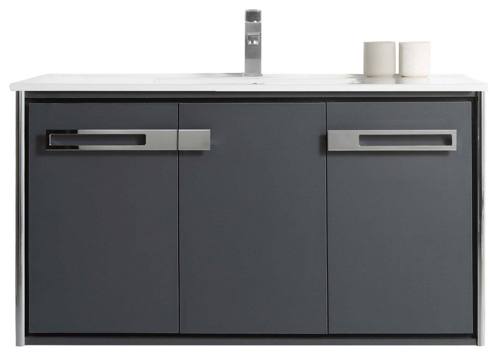 Oakville Wall Mount Bathroom Vanity, Onix Grey, 42", Chrome Hardware