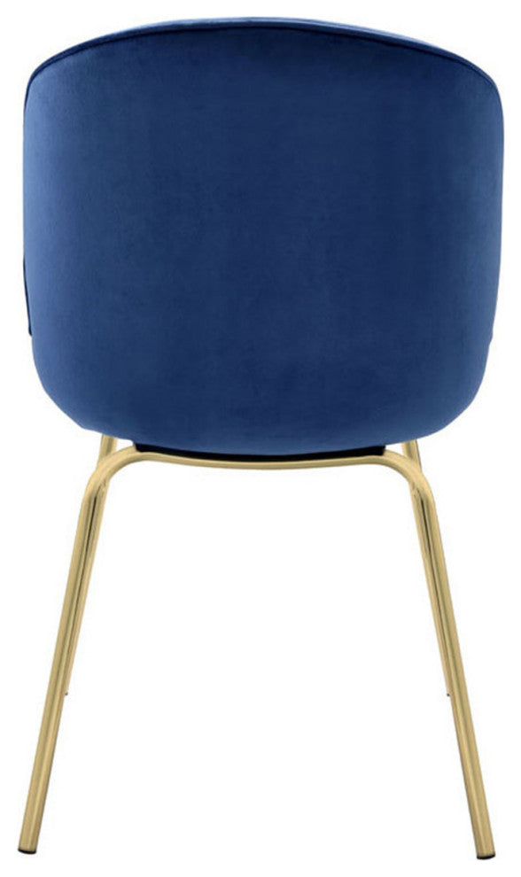 Set of 2 Blue Velvet Side Chair, Blue/Gold