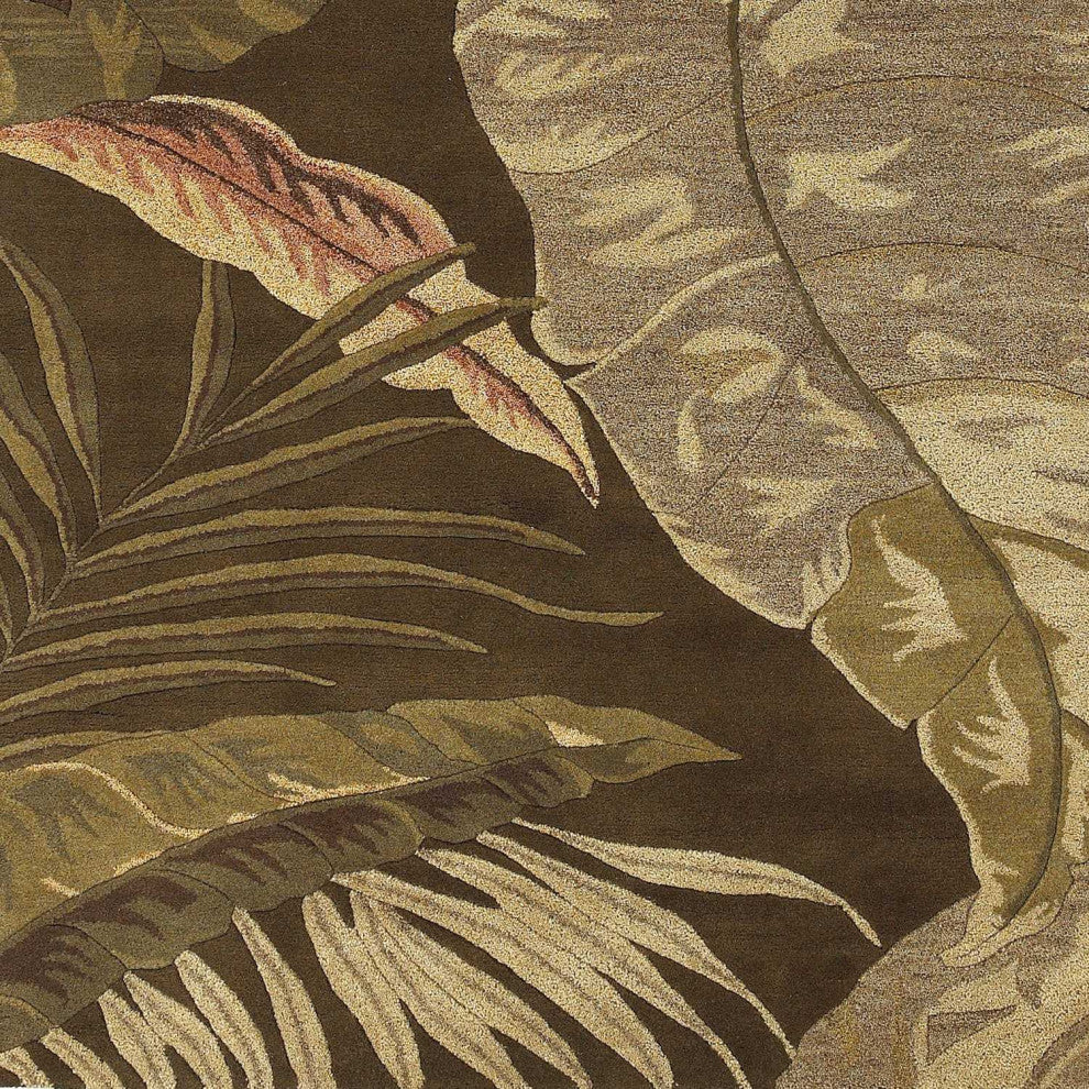 HomeRoots 3' x 5' Mocha Leaves Wool Area Rug