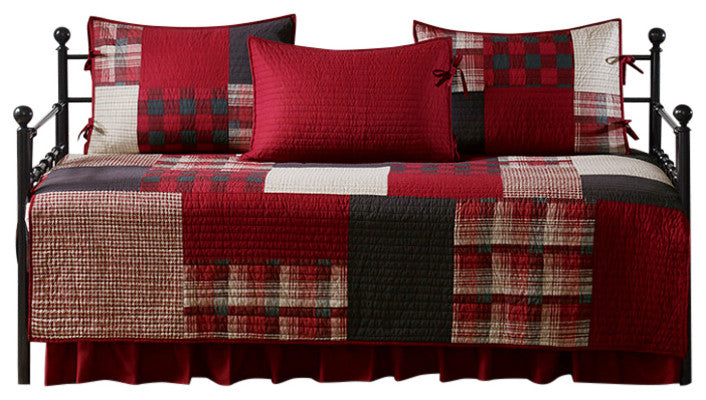 Woolrich Sunset Cabin Plaid Coverlet Daybed Set, Red