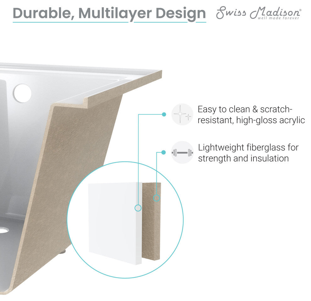 Voltaire Acrylic Bathtub with Integral Tile Flange, 66" x 32", Right Hand Drain