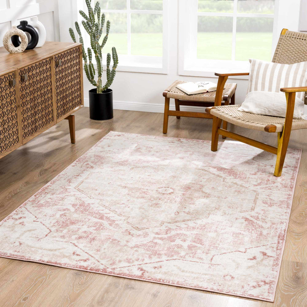 Hauteloom Leonora Area Rug, Pale Pink/Plum/Peach, 2'7"x10'