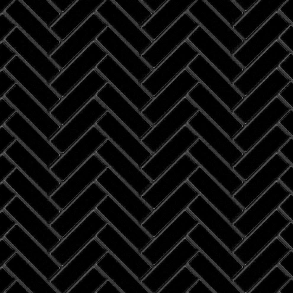 Metro Brick Herringbone Matte Black Porcelain Floor and Wall Tile