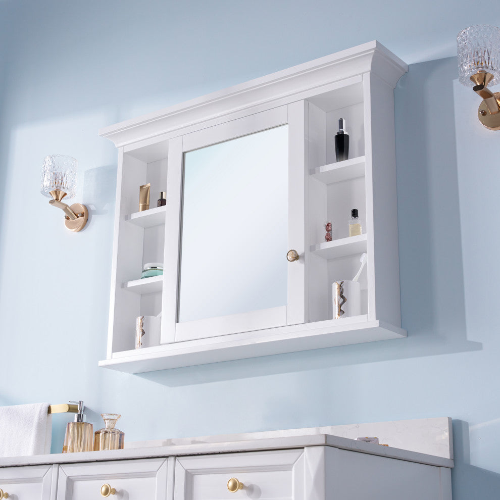 Handmade Solid Wood Medicine Cabinet with Ample Storage Space in White, 40"x30" Left Open Single Door
