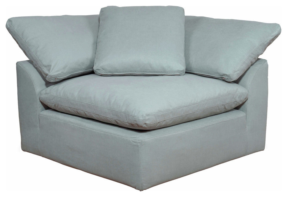 6-Piece Slip-Covered L-Shape Sectional Sofa With Ottoman, Ocean Blue