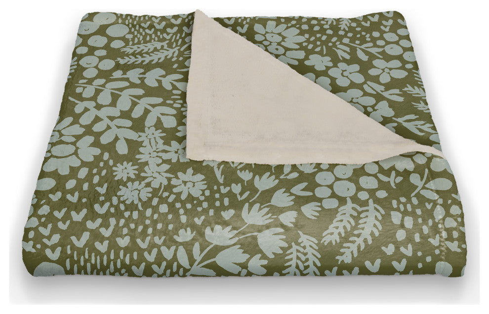Green Dainty Floral 50x60 Coral Fleece Blanket
