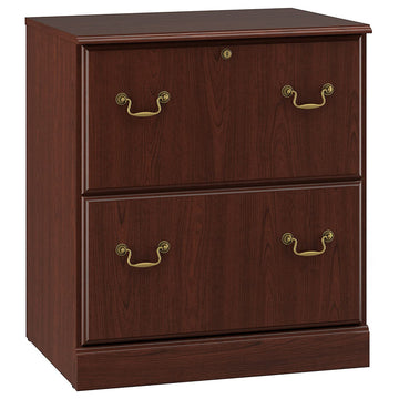 Transitional Lateral File Cabinet, 2 Storage Drawers With Brass Finished Handles