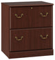 Transitional Lateral File Cabinet, 2 Storage Drawers With Brass Finished Handles
