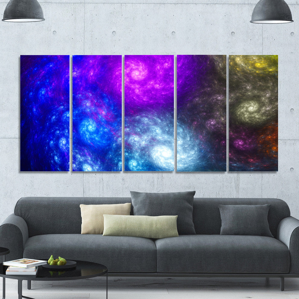 Colorful Fractal Rotating Galaxies, Abstract Wall Art Canvas, 60"x28", 5 Panels