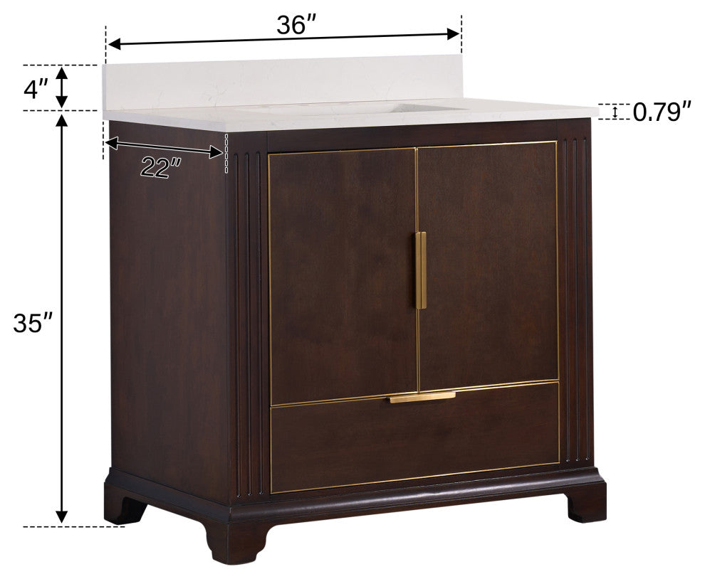 Grace Freestanding Bathroom Vanity with Quartz Top, Espresso, 36"