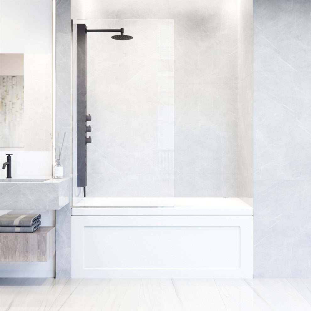 VIGO Zenith Frameless Fixed, Chrome, Tub Screen, 34" W X 62" H, Clear Glass
