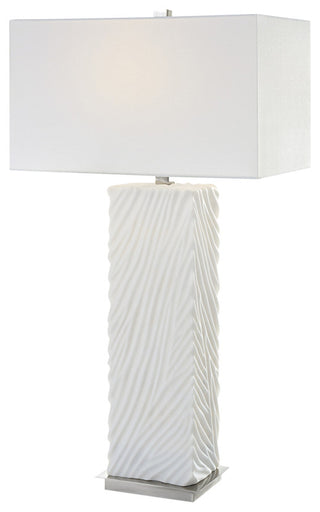 Modern Carved Faux Marble Ivory White Table Lamp 32 in Jungle Print Zebra Stripe