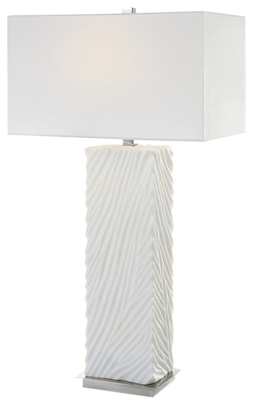 Modern Carved Faux Marble Ivory White Table Lamp 32 in Jungle Print Zebra Stripe