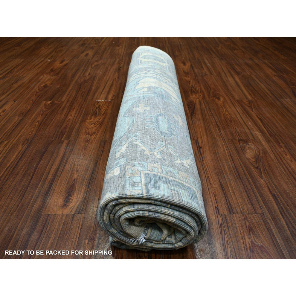 Ivory Hand Knotted Heriz Serapi Fine Peshawar Pure Wool Oriental Rug, 9'1"x11'9"